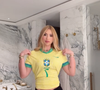 Virgínia usou uma camiseta amarela com bolsa valiosa para torcer por Vini Jr. e pelo Brasil