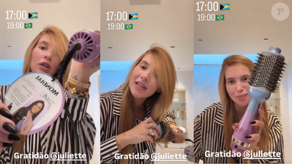 Virgínia Fonseca revelou que a escova secadora de Juliette virou sua companheira de viagens e afirmou que o aparelho "dá pau" até em secador de hotel de luxo