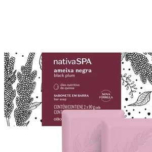 Kit Sabonetes em Barra Nativa SPA Ameixa Negra (O Boticário) - 2x90g | R$ 18,90
Com espuma perfumada e toque cremoso, os sabonetes em barra unem limpeza suave, hidratação e o aroma envolvente que virou sucesso entre fãs da linha