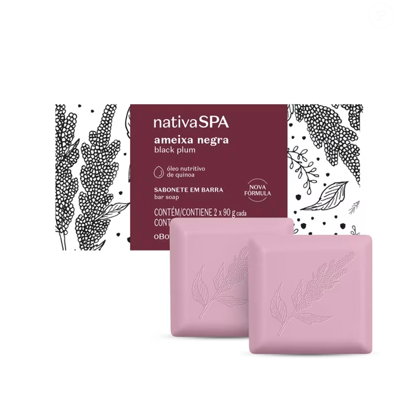 Kit Sabonetes em Barra Nativa SPA Ameixa Negra (O Boticário) - 2x90g | R$ 18,90
Com espuma perfumada e toque cremoso, os sabonetes em barra unem limpeza suave, hidratação e o aroma envolvente que virou sucesso entre fãs da linha