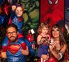Sertanejo Hudson, dupla de Edson, e a mulher, usaram looks de super-heróis para festa de aniversário de 4 anos do filho Davi