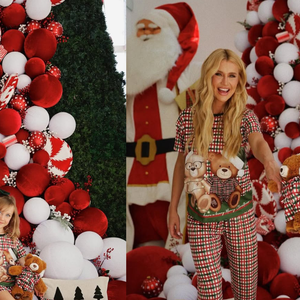 Ana Paula Siebert, esposa de Roberto Justus, posou ao lado da filha Vicky em uma decoração natalina tradicional e maximalista, com vibes de shopping nas cores vermelho e branco e muito veludo, trazendo elegância extra ao ambiente