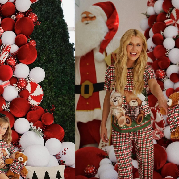 Ana Paula Siebert, esposa de Roberto Justus, posou ao lado da filha Vicky em uma decoração natalina tradicional e maximalista, com vibes de shopping nas cores vermelho e branco e muito veludo, trazendo elegância extra ao ambiente