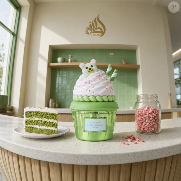 Com frasco de 75 ml, o Matcha Swirl, da Lattafa Perfumes, segue a tendência dos perfumes gourmands ao combinar o lado frutado do morango com referências doces como bolo de matcha, baunilha e chocolate branco