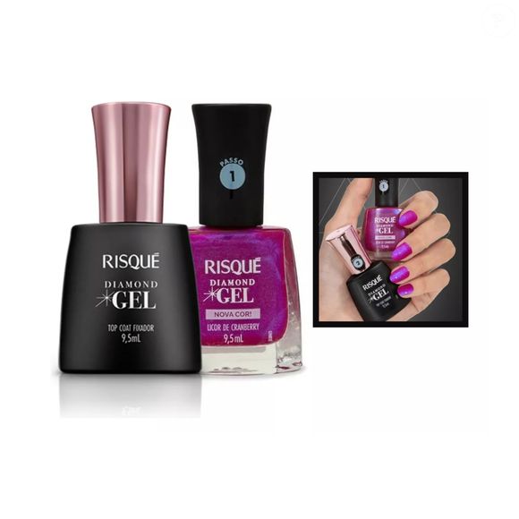 Kit Esmalte Risque Diamond Gel Licor De Cranberry + Top Coat