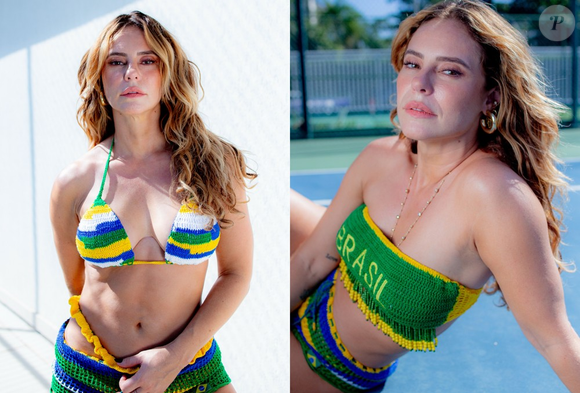 A atriz Paolla Oliveira usou verde e amarelo em dois looks muito estilosos na torcida pelo Brasil