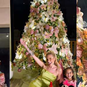 Karoline Lima, ex-namorada de Léo Pereira, escolheu a paleta rose gold para sua árvore de Natal e também aderiu às borboletas de LED, tendência entre as influenciadoras