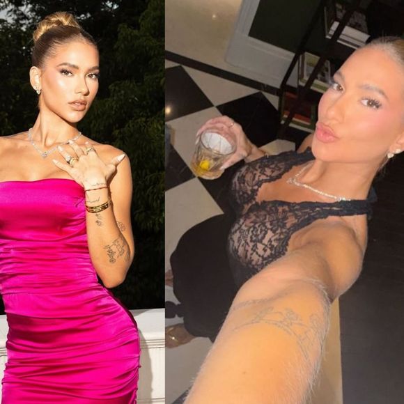 Deu ruim? Com vestido justo rosa, Virginia vive sufoco em casamento de amiga e troca por modelo preto sexy: 'Estômago estufou'