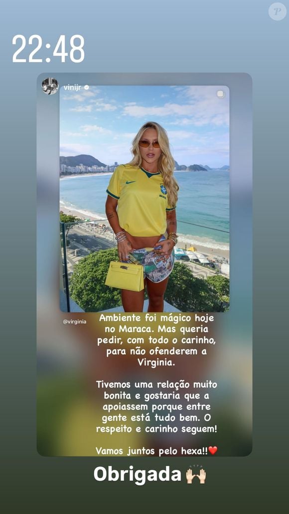 Virgínia agradeceu o apoio de Vini Jr. após ser xingada no Maracanã