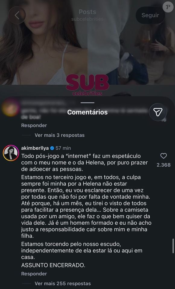 A nova manifestação de Amanda Kimberlly buscou esclarecer as principais dúvidas dos internautas sobre a ausência de Helena na Copa do Mundo de 2026 e a polêmica envolvendo a camisa personalizada