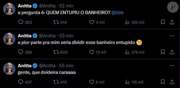 BBB 25: Anitta relatou perrengue no banheiro do reality da Globo
