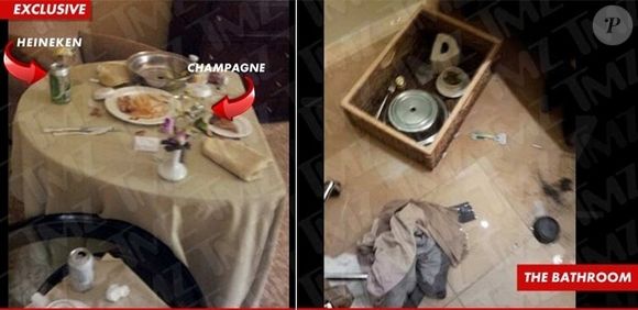 Imagens divulgadas pelo site "TMZ" mostram a última refeição da cantora Whitney Houston e o chão do banheiro onde ela morreu