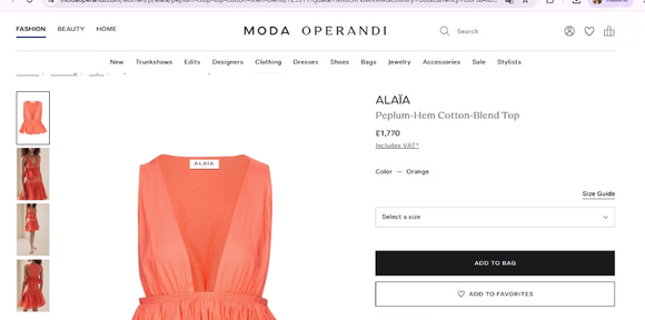 O top laranja peplum usado por Sabrina Sato é da Alaïa e custa € 1.770, aproximadamente R$ 10,6 mil