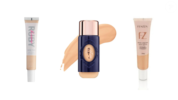 Entre os produtos indicados estão a Base Fluida Skin Tint, da Ruby Kisses, a BT Skin, da Bruna Tavares, e a Base Fluída Soft Matte FZ, da Fenzza