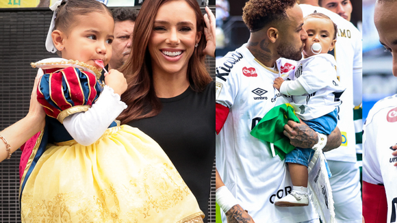 Mavie de Branca de Neve e Mel com camisa ‘papai’: filhas de Neymar e Bruna Biancardi roubam a cena com looks fofíssimos em jogo do Santos