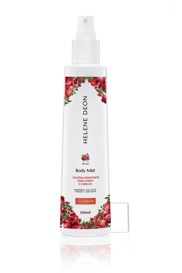 Body Mist de romã Helene Deon traz fórmula leve e hidrata profundamente a pele.