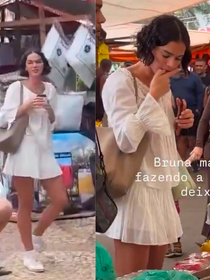 Nem na feira ela é básica! Bruna Marquezine aposta em look boho chic comfy de quase R$ 4 mil em passeio com Shawn Mendes pelo RJ; fotos