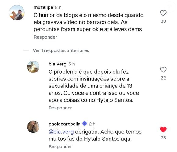 Paola Carosella defendeu a filha no Instagram