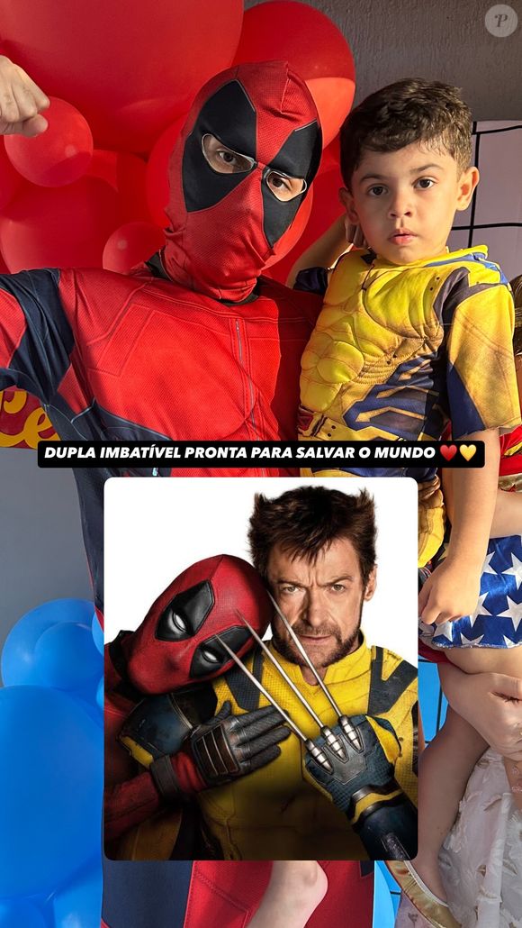 João Gustavo e Léo fantasiados de Dead Pool e Wolverine