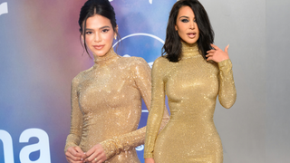 Bruna Marquezine dá ultimato na era 'clean girl': com vestido de alta-costura da Gucci de silhueta ajustada ao corpo e acabamento dourado brilhante, protagonista de 'Amor da Minha Vida' repete look grifado usado por Kim Kardashian no 'after' do Oscar 2026