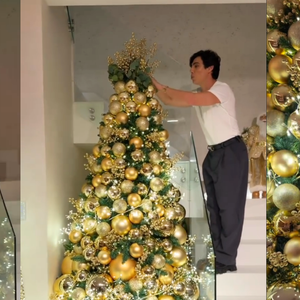 O criador de conteúdo Felipe Theodoro apostou na tendência do pisca-pisca cluster, que envolve a árvore com diversas luzes e múltiplas bolas douradas em diferentes tamanhos. Se dourado é sinônimo de riqueza, já deu para entender o que ele deseja atrair em 2026!