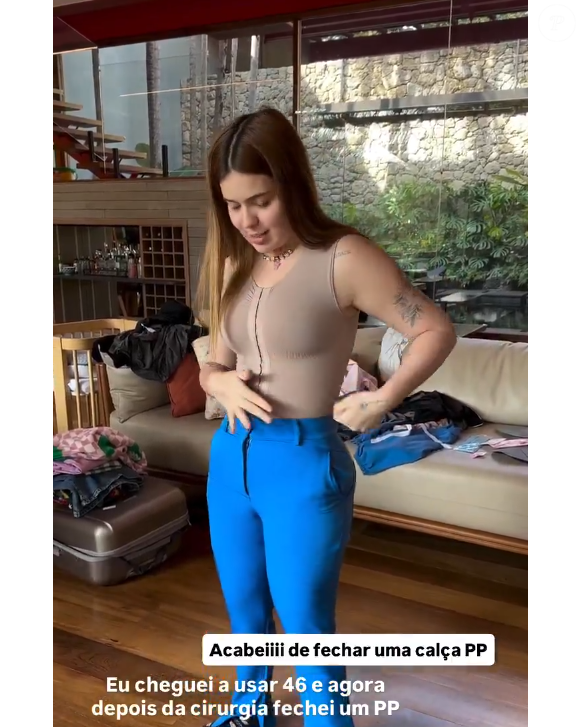 “Eu não teria chegado nesse estado sem a cirurgia, porque estava com muita pele solta. Então é bom que vocês saibam que foi a cirurgia mesmo, foi o milagre das plásticas”, disse a ex-BBB com franqueza.