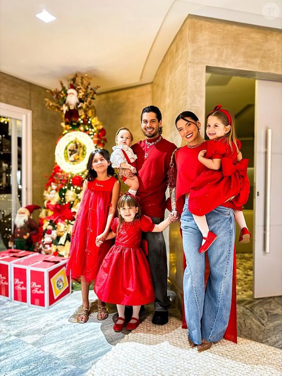 Ana Castela reúne família e Zé Felipe em ceia de Natal; filhos do cantor, Maria Alice, Maria Flor e José Leonardo, estiveram presente
