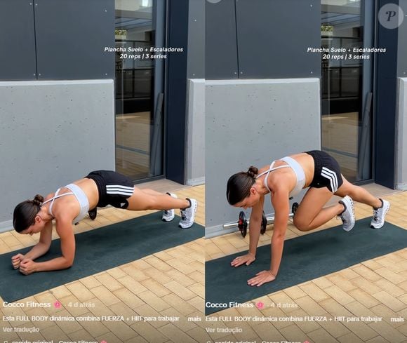 A prancha comando com escaladores encerra a rotina de seis exercícios propostos pela personal trainer Cocco Fitness