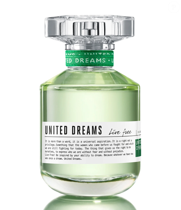 Com proposta floral frutada, o United Dreams Live Free, da Benetton, começa com uma combinação de yuzu e bergamota, acompanhados por chá verde e um acorde crocante de maçã verde, criando uma abertura cítrica e luminosa