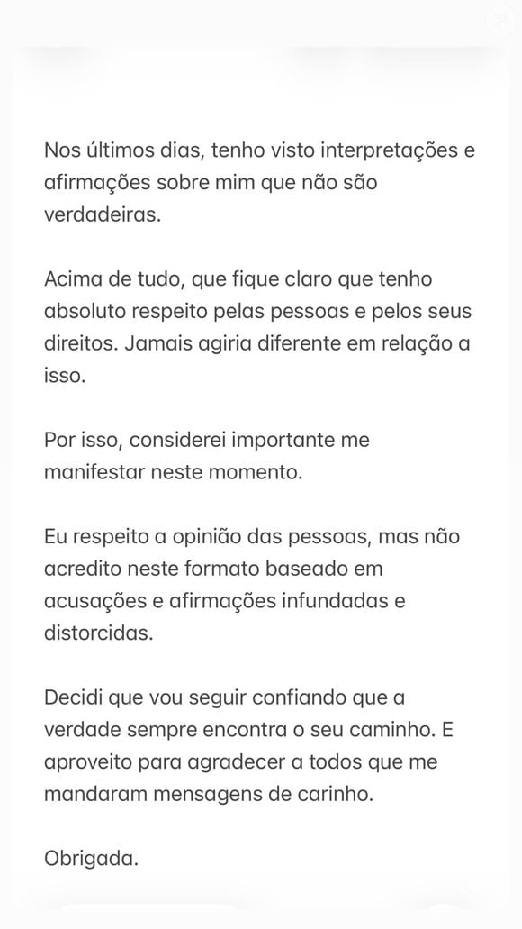 Isis Valverde afirmou que as interpretações e afirmações sobre ela não são verdadeiras