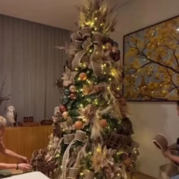 Uma Árvore de Natal maximalista tal como a de um dos natáis de Adriane Galisteu pode te agradar mais, misturando laços gigantes, pisca-piscas e bolas coloridas!