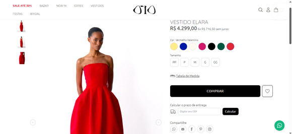 Vestido de Rafaella Justus, da Oro Brand, custa R$ 3.723,34 no PIX e R$ 3.919,30 no cartão de crédito. É possível parcelar a compra em 6x