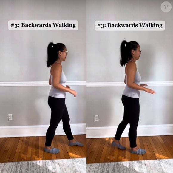 Na caminhada para trás, o sistema nervoso também é ativado, e com este exercício você deve ficar com as rostas retas, além de contrair bastante o abdômen.