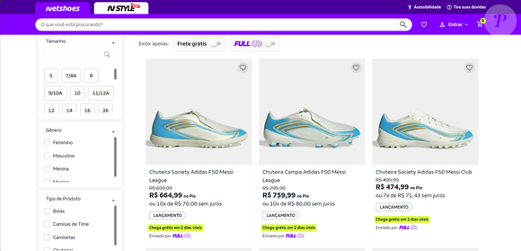Enquanto o lançamento não chega ao mercado brasileiro, fãs de Messi encontram uma alternativa nas chuteiras que inspiraram o tênis. Os modelos podem ser adquiridos na Netshoes com preços entre R$ 479,99 e R$ 759,99