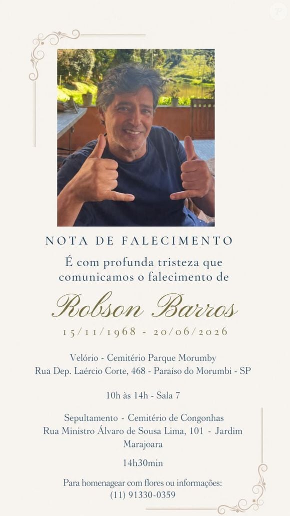 Robson Barros morreu aos 58 anos de idade