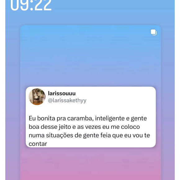 "Eu, bonita pra caramba, inteligente e gente boa desse jeito e às vezes me coloco numas situações de gente feia que vou te contar", compartilhou Virgínia no Instagram. Será que foi para o Vini?