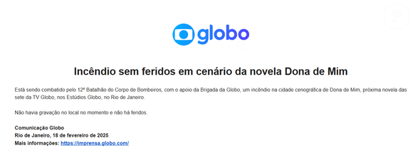 Veja o comunicado oficial da Globo na íntegra