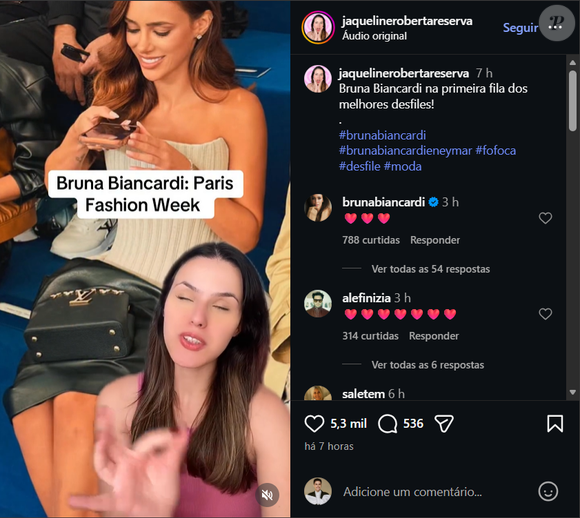 Influenciadora Jaqueline Roberta destaca contraste entre burburinho no Brasil e agenda fashion de Bruna Biancardi em Paris