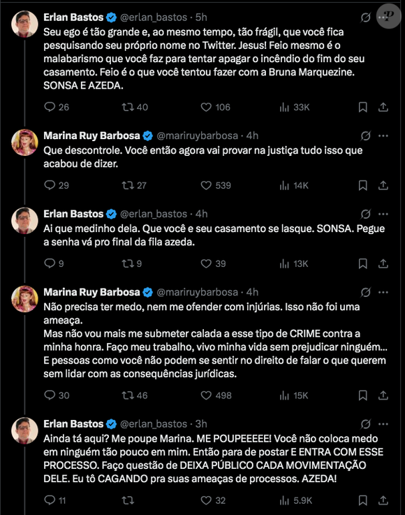 Em determinado momento da discussão, Marina Ruy Barbosa revelou que irá processar Erlan Bastos