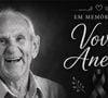 Vovô Anésio morreu aos 88 anos após um dia na UTI, em 13 de junho de 2026