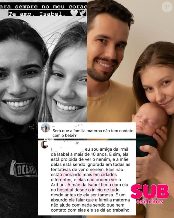 Uma internauta que se apresentou como ‘amiga da irmã da Isabel há mais de 10 anos’ acusou Lucas de proibir a família de ter contato com Arthur, filho da influencer