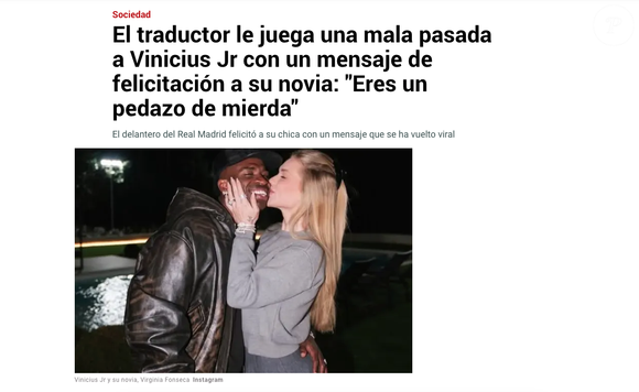 A publicação, porém, virou manchete em um famoso jornal espanhol, que expôs uma "peça pregada" em Vini Jr. pelo tradutor do Instagram
