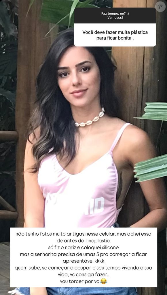 Bruna Biancardi resgatou foto de antes da rinoplastia para responder provocação de seguidor