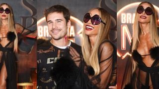 Vampira sexy! Sabrina Sato usa biquíni PP de cintura baixa e até dá 'mordida' no marido, Nicolas Prattes, antes de desfilar na Vila Isabel