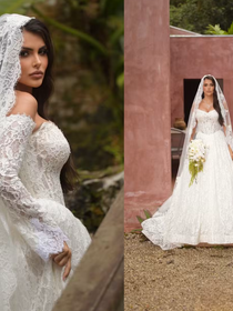 Vestido de noiva com renda, mangas longas e cauda volumosa: Isabella Arantes rouba a cena em casamento com Gabriel Medina prestigiado por Neymar e Bruna Biancardi; fotos