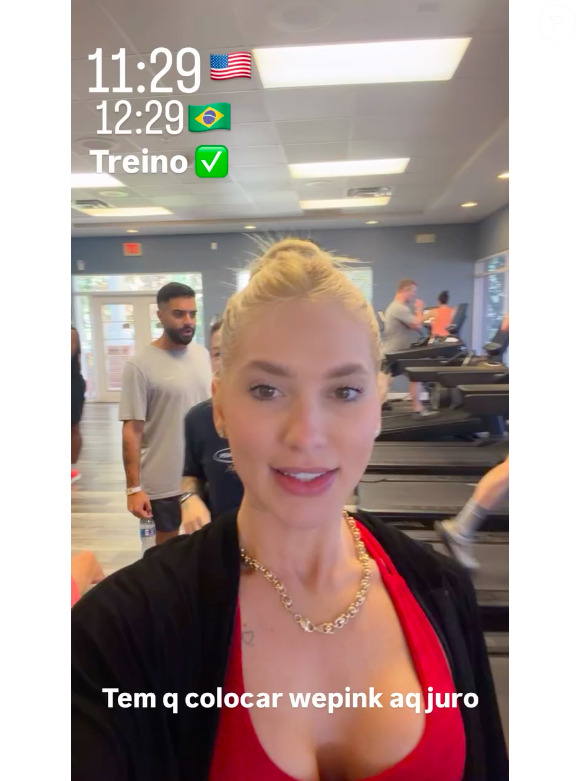 Na legenda do vídeo, Virgínia aproveitou para fazer um propaganda de sua marca de cosméticos