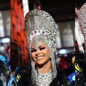 Wenny Isa desfila na Portela com fantasia com 87 mil cristais e lamenta ausência da irmã, Lexa, no Carnaval: 'Faz falta'