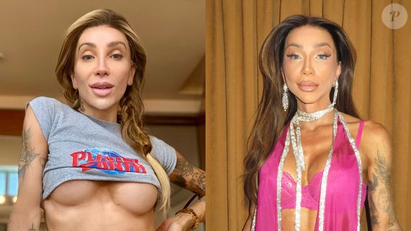 Antes e depois de Maya Massafera: com dezenas de procedimentos estéticos, o mais recente da influenciadora foi a redução da mandíbula, o que afinou seu rosto