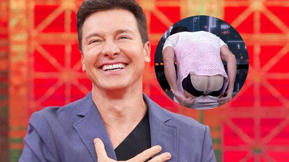 Rodrigo Faro tira a calça na TV e explica ao mostrar cueca diferentona: 'Nasci com bumbum gaveta'. Vídeo!