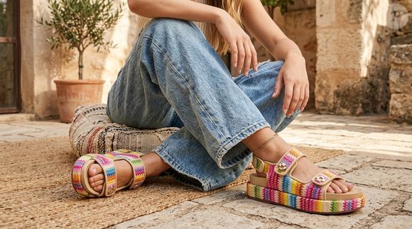 As papetes dos anos 90 estão de volta em 2026 e ganham uma versão fashionista com ráfia, plataforma colorida e detalhes dourados.